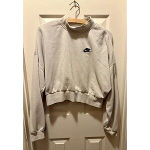 Nike‎ Sportswear Sweatshirt Womens Medium Beige Mock Neck Crop Fleece Pullover